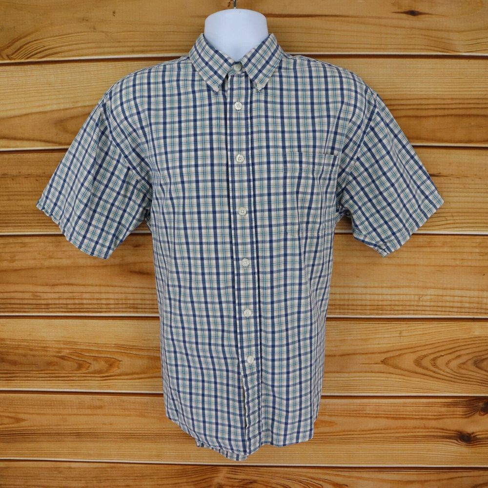 St. John's Bay Shirt Button Down Collar Mens Size L Blue Multicolor Plaid Cotton